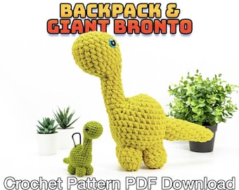 Crochet Dinosaur Pattern PDF Download - Brontosaurus Amigurumi for Backpack, Amigurumi Dinosaur