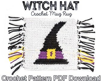 Crochet Witch Hat Mug Rug Pattern: PDF instant Download - Halloween Coaster, Easy Crochet Coaster, Crochet Mug Rug Pattern, Witch Hat Decor