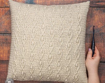 Crochet Cable Pillow Pattern – Modern Throw Cushion Cover (PDF Download)