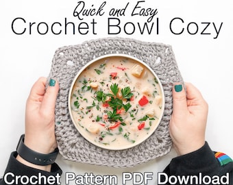 Beginner Crochet Bowl Cozy Pattern: PDF Instant Download - Easy Worsted Yarn Potholder & Home Decor