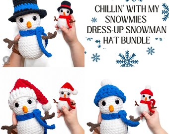 Amigurumi Snowman Hat Bundle Crochet Pattern - Mini Santa Hat, Top Hat & Beanie - Easy Snowman Accessories - Printable PDF