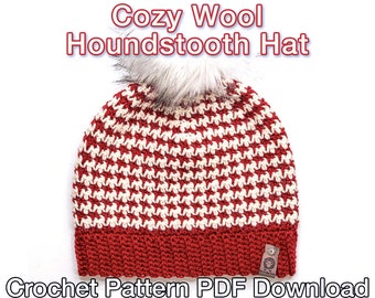 Easy Houndstooth Crochet Hat Pattern: PDF Instant Download - Crochet Houndstooth Pattern, Crochet Houndstooth Hat, Crochet Hat Pattern