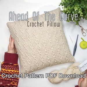 Ahead of the Curve Crochet Throw Pillow Pattern PDF Instant Download: Crochet Pillow Pattern, Crochet Cable Pillow, Crochet Cushion Cover image 1