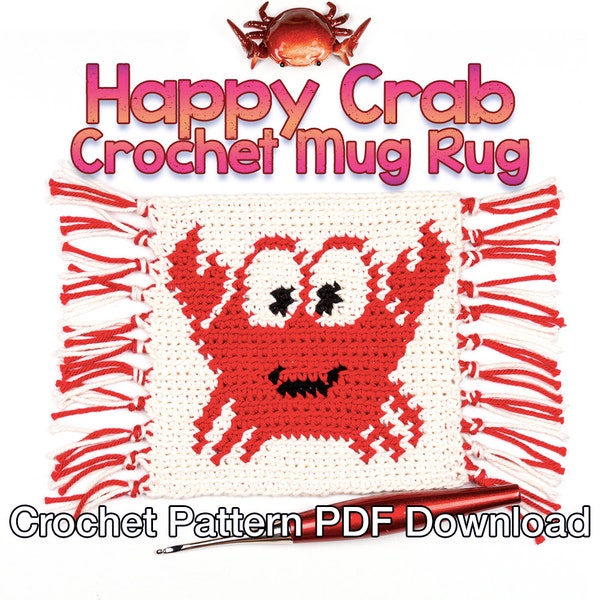 Crochet Mug Rug Pattern - Happy Crab Mug Rug -  Easy Crochet Coaster - Mug Rug Crochet Pattern - Crochet Pattern Instant Download PDF