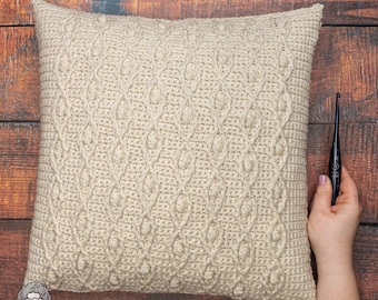 Crochet Cable Pillow Pattern – Modern Throw Cushion Cover (PDF Download)