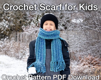 Easy Crochet Scarf Pattern for Kids - PDF Pattern Instant Download: Beginner Crochet, Crochet Scarf for Kids, One Skein Crochet Scarf Patten