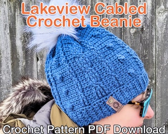 Lakeview Cabled Crochet Hat Pattern - Quick and Stylish: PDF Pattern Instant Download, Crochet Cable Hat, Crochet Pattern,Chunky Crochet Hat