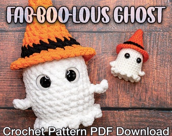 No Sew Crochet Ghost Pattern:PDF Instant Download - Crochet Ghost Wearing Hat, Easy Crochet Ghost, Amigurumi Ghost Pattern,Halloween Crochet