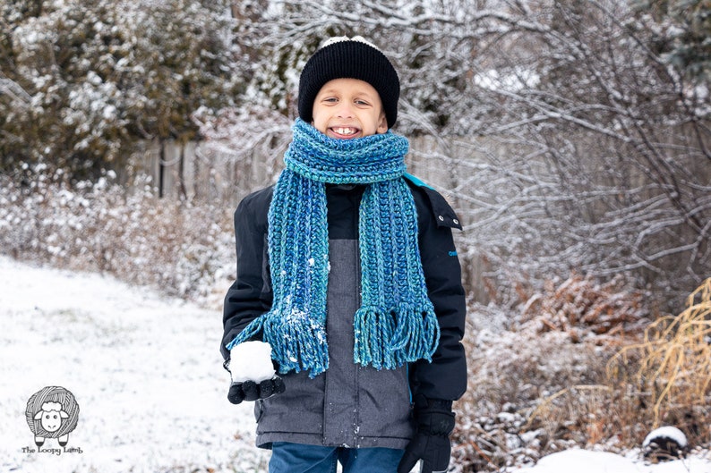 Easy Crochet Scarf Pattern for Kids PDF Pattern Instant Download: Beginner Crochet, Crochet Scarf for Kids, One Skein Crochet Scarf Patten image 4