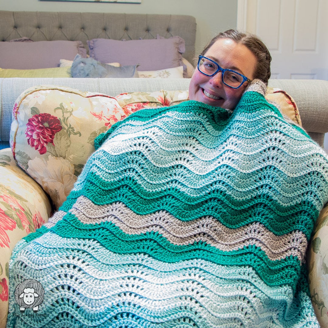 Easy Crochet Ripple Blanket Pattern: Teal Tempest Blanket PDF Pattern Instant Download