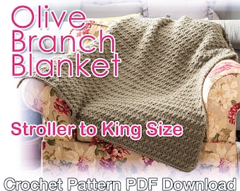 Olive Branch Blanket Crochet Pattern PDF Instant Download - Multiple Sizes