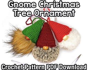 Gnome Christmas Tree Ornaments Crochet Pattern - PDF Instant Download
