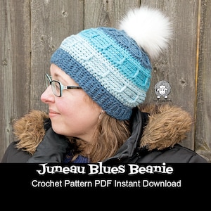Juneau Blues Beanie - Crochet Hat Pattern PDF Instant Download
