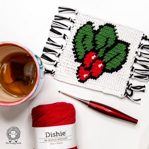 Crochet Christmas Coaster Crochet Pattern PDF Pattern Instant Download: Holly Christmas Coaster, Christmas Mug Rug, Crochet Coaster image 3