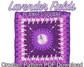 Crochet Blanket Square Pattern - Lavender Fields Crochet Blanket Square - Crochet Granny Square Pattern, Crochet Motif Square