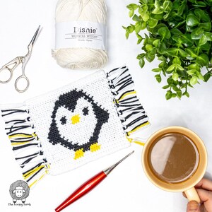 Crochet Coaster Pattern, Crochet Penguin Coaster, Easy Crochet Pattern, Tapestry Crochet Pattern, Crochet Mug Rug