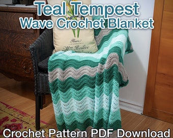 Easy Crochet Ripple Blanket Pattern: Teal Tempest Blanket - PDF Pattern Instant Download