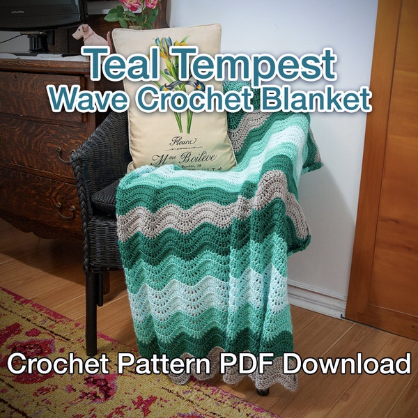 Easy Crochet Ripple Blanket Pattern: Teal Tempest Blanket - PDF Pattern Instant Download