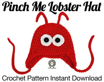 Pinch Me Crochet Lobster Hat Pattern - PDF Instant Download -  Sizes Baby to Large Adult Included