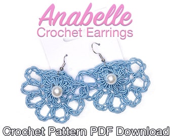 Patrón de aretes de crochet - Aretes de crochet con alambre - Aretes de crochet Anabelle - Patrón de aretes de crochet -