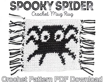 Spooky Spider Crochet Mug Rug Pattern - PDF Instant Download - Crochet Halloween Coaster, Crochet Spider Coaster, Crochet Mug Rug, Halloween