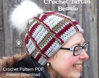 Crochet Tartan Beanie - Crochet Pattern PDF Instant Download