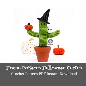 Hocus Poke-us Halloweenkaktus - Virkmönster PDF direktnedladdning - Virkad kaktus, Halloweenkaktus, Halloweenvirkning, Amigurumi-mönster