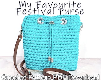 Mijn favoriete festivaltasje: haakpatroon voor een tasje (PDF, direct te downloaden) - Eenvoudig haakpatroon voor een tasje, schoudertasje