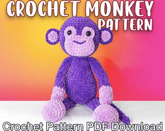 Monkey Crochet Pattern Printable PDF - Easy Amigurumi Monkey Plushie
