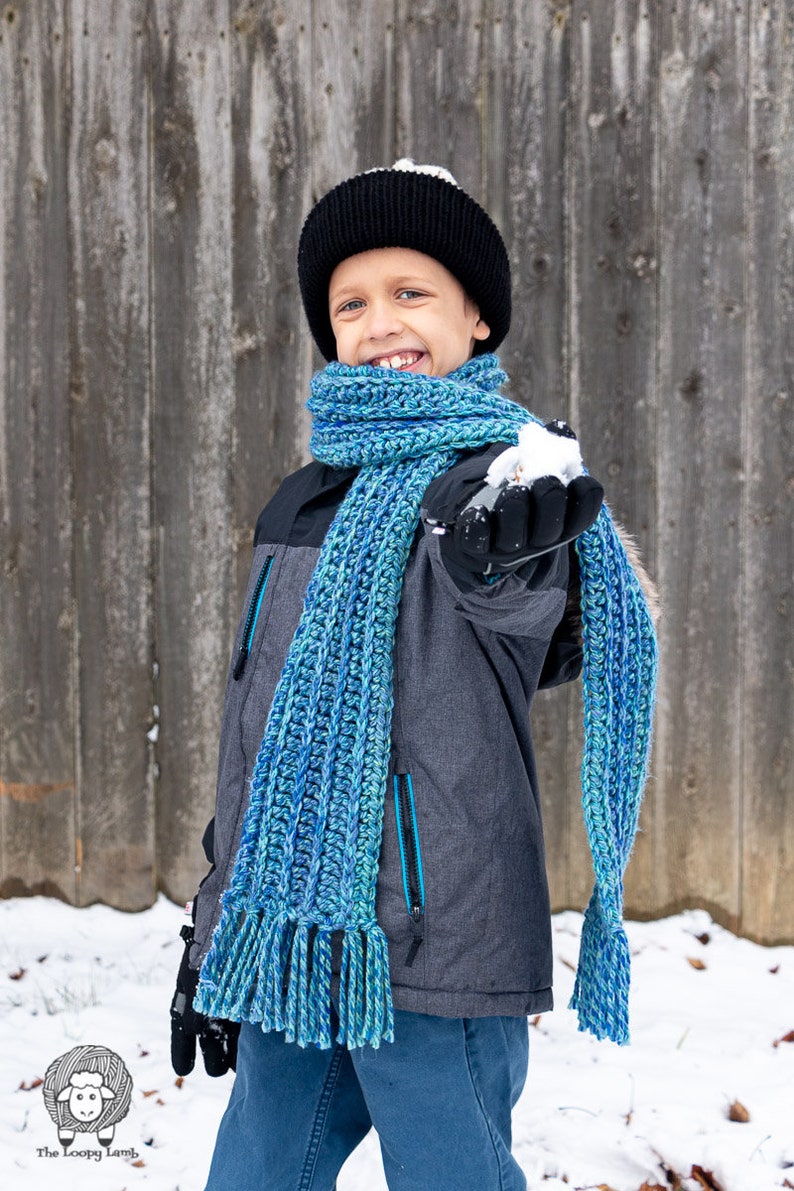 Easy Crochet Scarf Pattern for Kids PDF Pattern Instant Download: Beginner Crochet, Crochet Scarf for Kids, One Skein Crochet Scarf Patten image 5