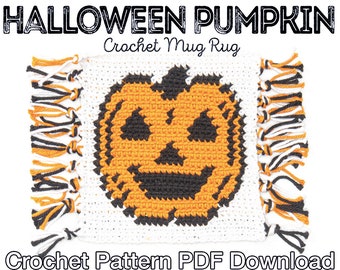 Halloween Pumpkin Crochet Coaster - PDF Instant Download - Crochet Mug Rug Pattern, Crochet Coaster Pattern, Crochet Halloween Coaster