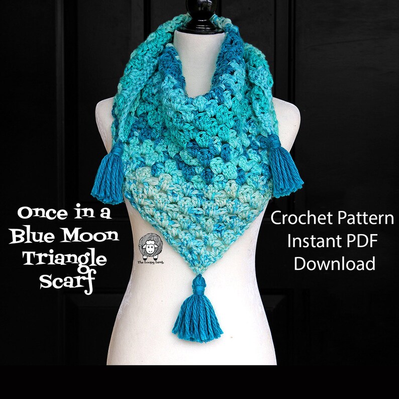 Once in a Blue Moon Crochet Triangle Scarf Instant PDF Download image 1