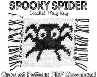 Spooky Spider Crochet Mug Rug Pattern - PDF Instant Download - Crochet Halloween Coaster, Crochet Spider Coaster, Crochet Mug Rug, Halloween