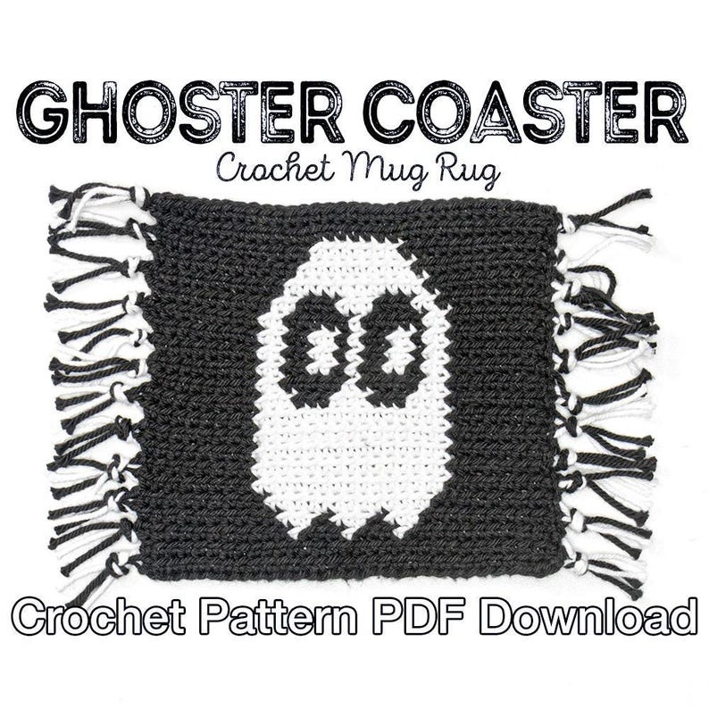 Ghost Tapestry Coaster crochet pattern listing photo by TheLoopyLamb