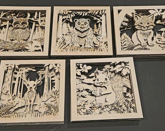 DIY Forest Animal Painting Kit: Layered Wood Art Project - 8x8 Art Gift