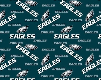 ¡Nuevo! Tela del equipo de la NFL, fútbol americano, Philadelphia Eagles. 100 % algodón. 1/4, 1/2, 1 yarda x 60 pulgadas. Verde medianoche/blanco. ¡Tela con licencia! ¡Envío rápido!