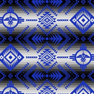 New! Tucson &quot;Thunderbird&quot; Southwest, Native Fabric! 100% Cotton. 1/4, 1/2, or 1 yd x 44&quot;! So Pretty! Royal Blue•Cust Fav! Fast Ship!