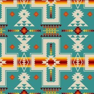New! &quot;Tucson&quot; Southwest Cross, Native, Southwest Fabric! 100% Cotton. 1/4, 1/2, or 1yd x 44&quot;! Gorgeous! Turqoise•Customer Fav! Fast Ship!