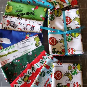 New Prints! 12, or 6 Piece &quot;How The Grinch Stole Christmas&quot; Fat Quarter Fabric Bundle!100% Cotton• Great Gift Idea! Fast FREE Ship w/ 12Pc!