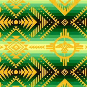 New! Tucson &quot;Thunderbird&quot; in Green•Southwest, Native Fabric! 100% Cotton. 1/4, 1/2, or 1 yd x 44&quot;! So Pretty! Customer Fav! Fast Ship!