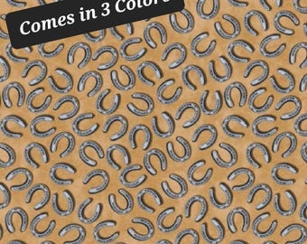 New! "Yellowstone" Tossed horseshoes Fabric! 100% Cotton. 1/4, 1/2, or 1 yd x 43"! By Kanvas Studio. Lt Blue, Beige, Or Red•Fast Ship!