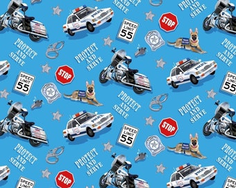 New! "To The Rescue" Mobile Police Unit, German Shepherd Fabric- 100% Cotton. 1/4, 1/2, or 1 yd x 44"  By Henry Glass! Same Day Ship!