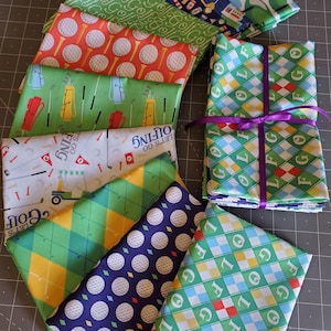 New! "Let's Go Golfing" 9) Pc Golf, Golfing Fat Quarter Fabric Bundle! 100% Cotton•18x22"• Paintbrush Studio! Cust Favorite! Fast,Free Ship!