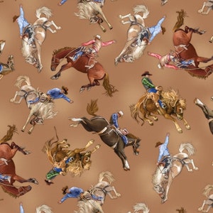 New! "Yellowstone" Rodeo, Horse, Cowboy Fabric! 100% Cotton. 1/4, 1/2, or 1 yd x 43"! By Kanvas Studio•Brown•Customer Favorite! Fast Ship!