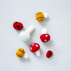 New! Kimberbell 7) Piece Felted Wool Bugs & Mushroom Embellishments! Soft, Colorful, and Chunky! Great Gift Idea! Same Day Ship!