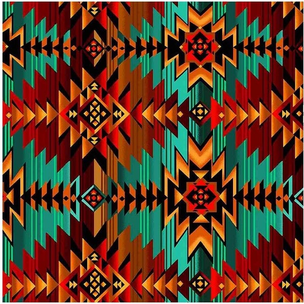 New! "Desert Dream" Southwest Blanket, Native Fabric in "Teal" 100% Cotton. 1/4, 1/2 yd x 44"! Timeless Treasures•Lots in Stock! Fast Ship!