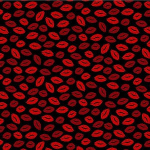 New! &quot;Rendezvous&quot; Lipstick Kisses, Kiss, Lips Fabric! 100% Cotton. 1/4, 1/2, or 1 yd x 45&quot;! By Timeless Treasures! Black/Red• Fast Ship!