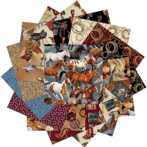 New! &quot;Yellowstone&quot; 16 Pc Horse, Western Fat Quarter Fabric Bundle! 100% Cotton. 18&quot; x 22&quot; Each.Amazing•Kanvas Studio•Fast FREE Ship!SALE!