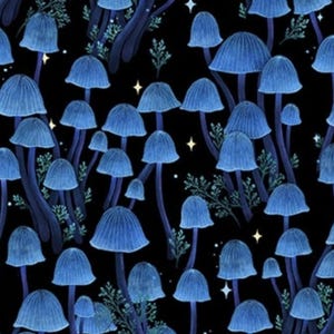 Nouveau ! Champignons « Jardin de Lune Glow », Champignon * Glow * Tissu ! 100 % coton. 1/4, 1/2 ou 1 vg x 44"•Par matelassage vierge•Expédition rapide !