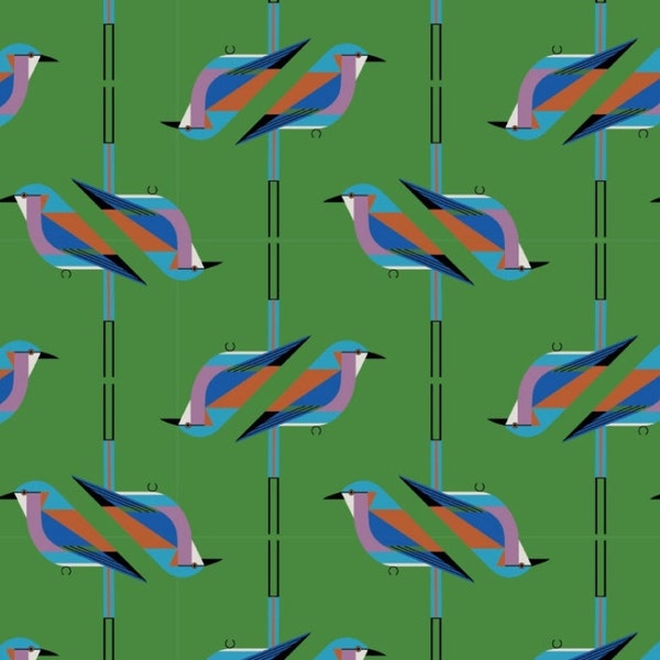 New! Charley Harper "Discovery Place" Lilac Breasted Roller, Bird Poplin Fabric 100% Org. Cotton! 1/4, 1/2, or 1 yd x 44"! Same Day Ship!